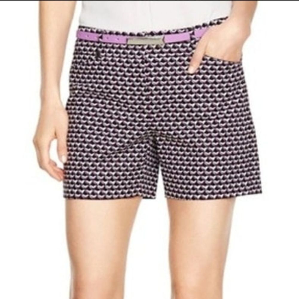 White House Black Market Black And Purple Print Belted Shorts Size 0